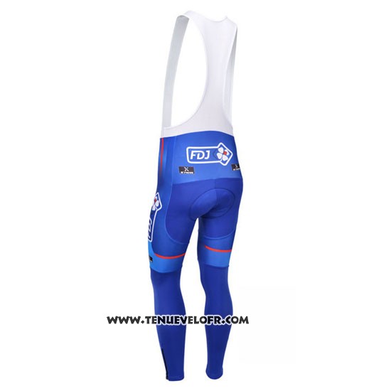 2013 Maillot Ciclismo FDJ Blanc et Azur Manches Longues et Cuissard